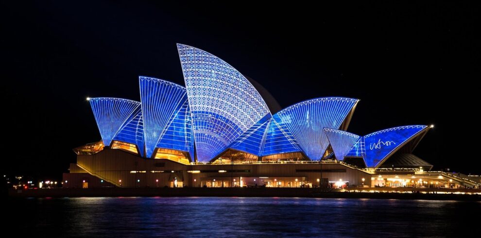 sydney opera house, building, architecture, illuminated, famous, tourist attraction, landmark, lightings, light show, night, evening, performing arts center, sydney harbour, port jackson, sydney, new south wales, australia, sydney, australia, australia, australia, australia, australia