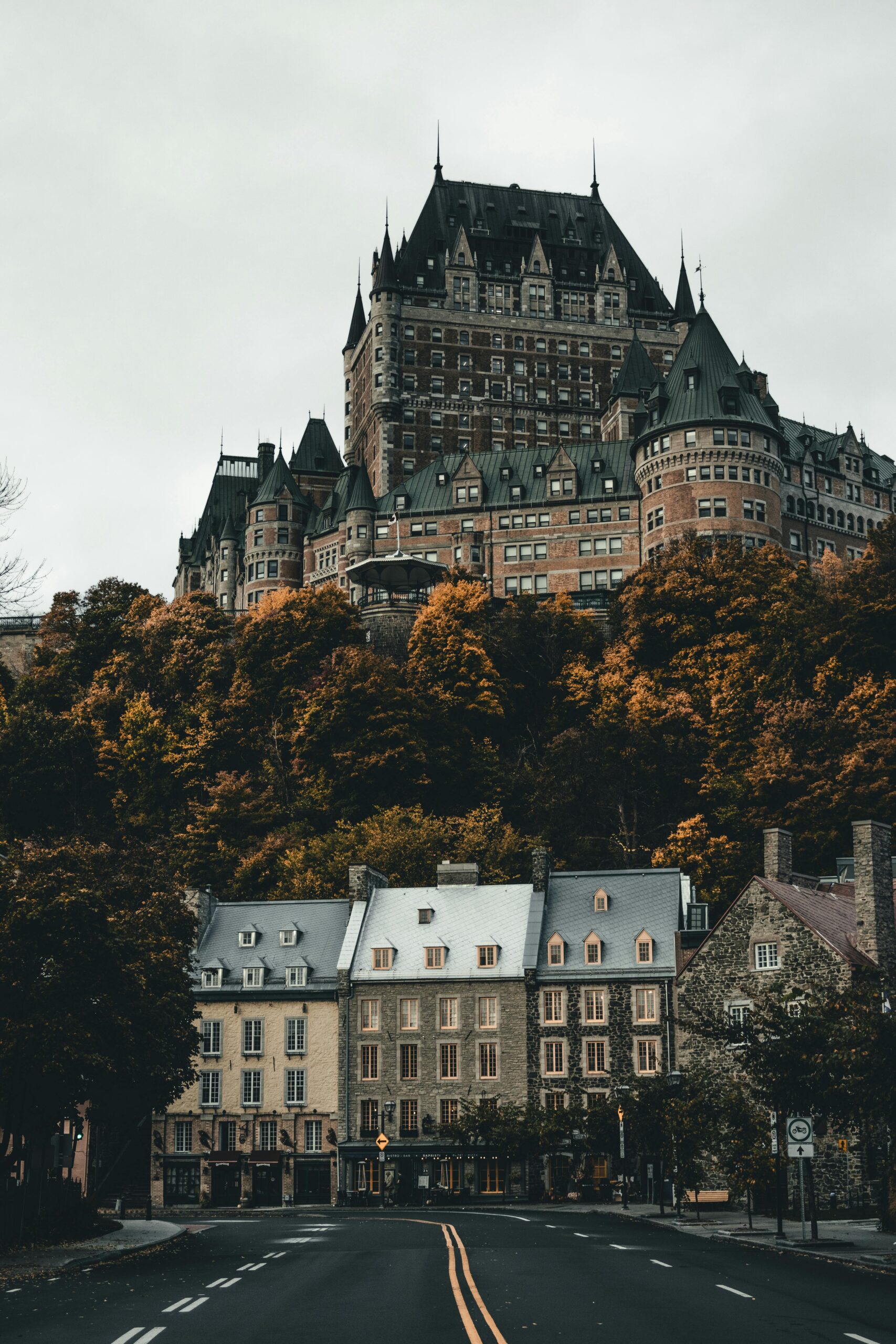 Stunning autumn view of Château Frontenac in Quebec City, showcasing historic architecture.
